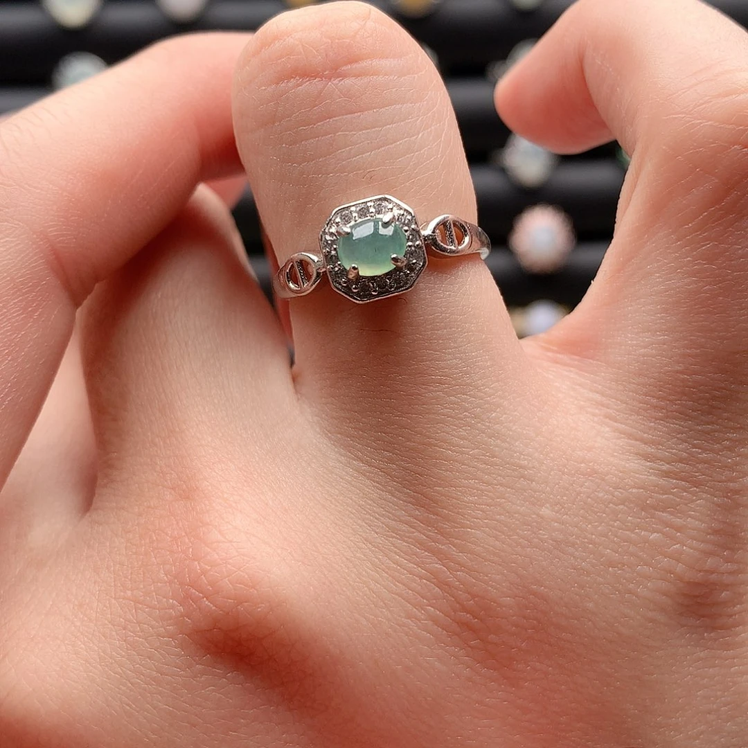 翡翠戒指银S925镶嵌0060