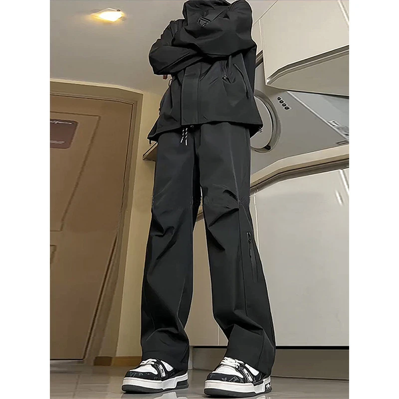 速干冰丝机能工装裤男夏季薄款宽松直筒运动裤子阔腿冲锋休闲长裤