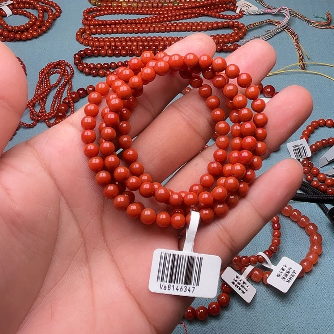 上***正南红玛瑙未镶嵌手串柿子红卡5 +