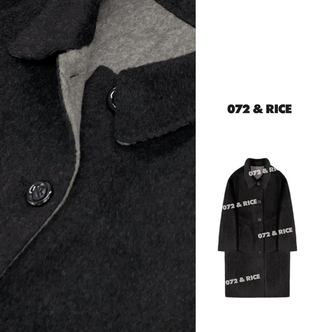 072 & RICE【冬恋长款】100羊毛 秋冬翻领两面穿大衣外套 X88319