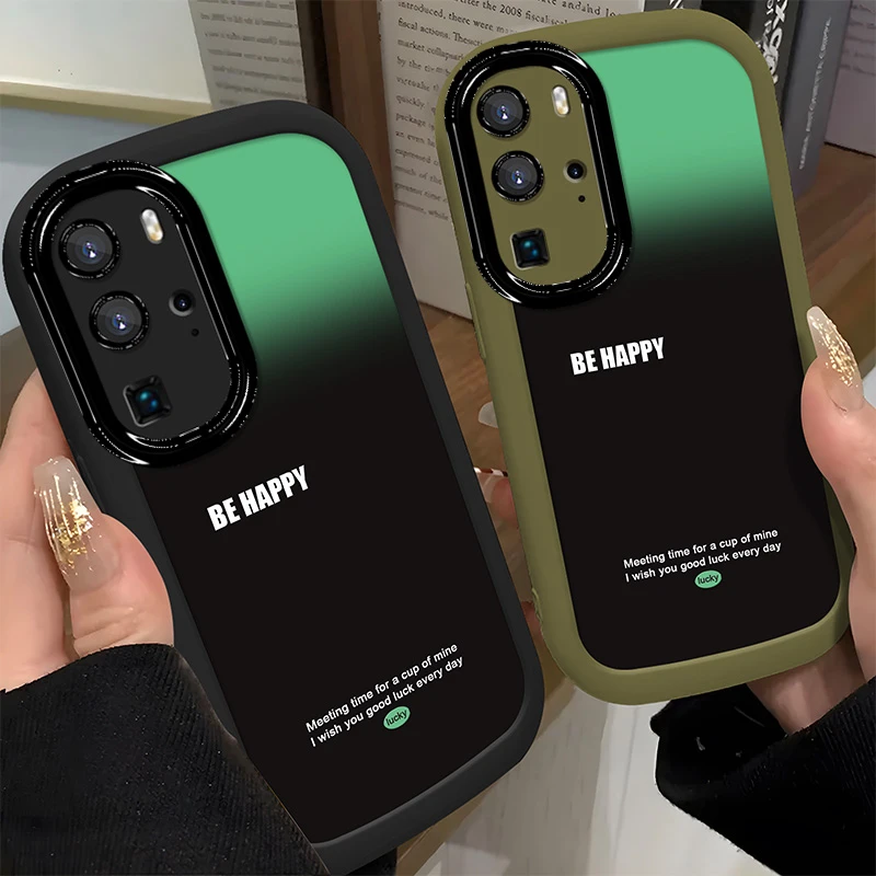 适用于【华为】P40Pro个性绿黑渐变英文简约硅胶防摔手机壳