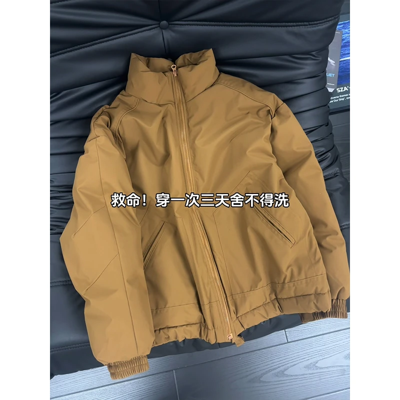 美式bomber短款棕色立领夹克棉服外套男生冬季加厚保暖飞行员棉衣