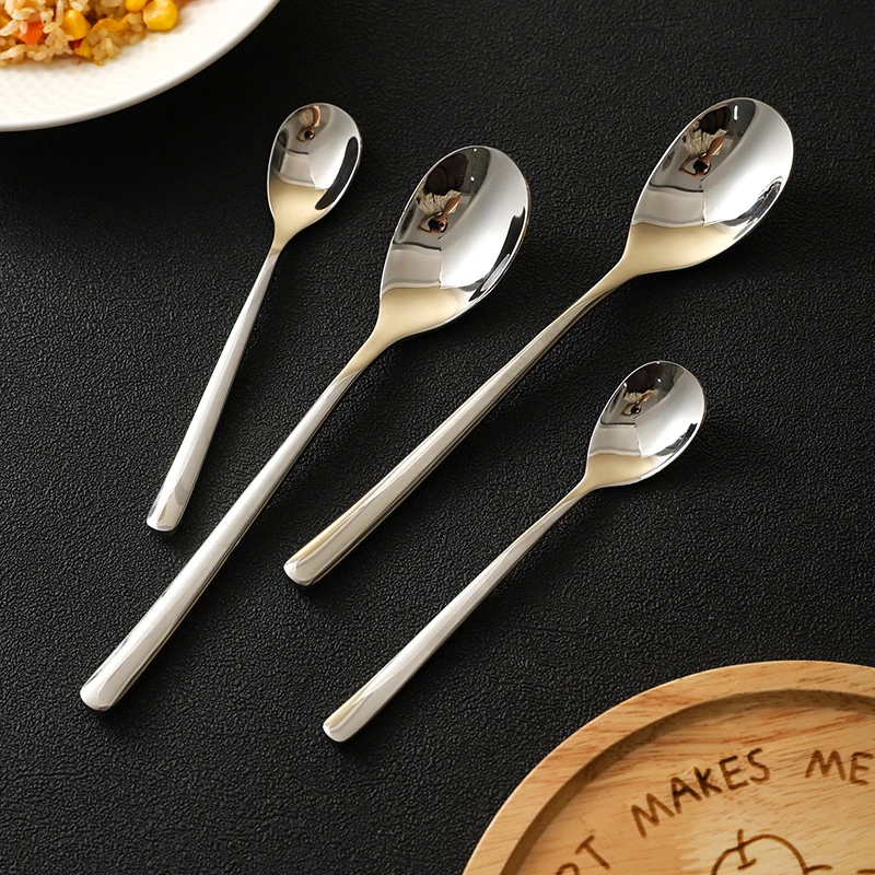 舍里304不锈钢勺西餐勺家用高颜值儿童吃饭调羹长柄汤勺甜品勺