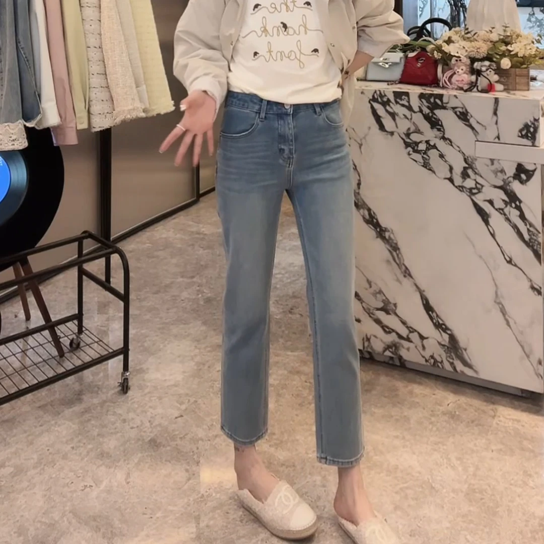 【九分烟管】春季浅色牛仔裤韩版百搭显瘦直筒烟管裤LK2502027