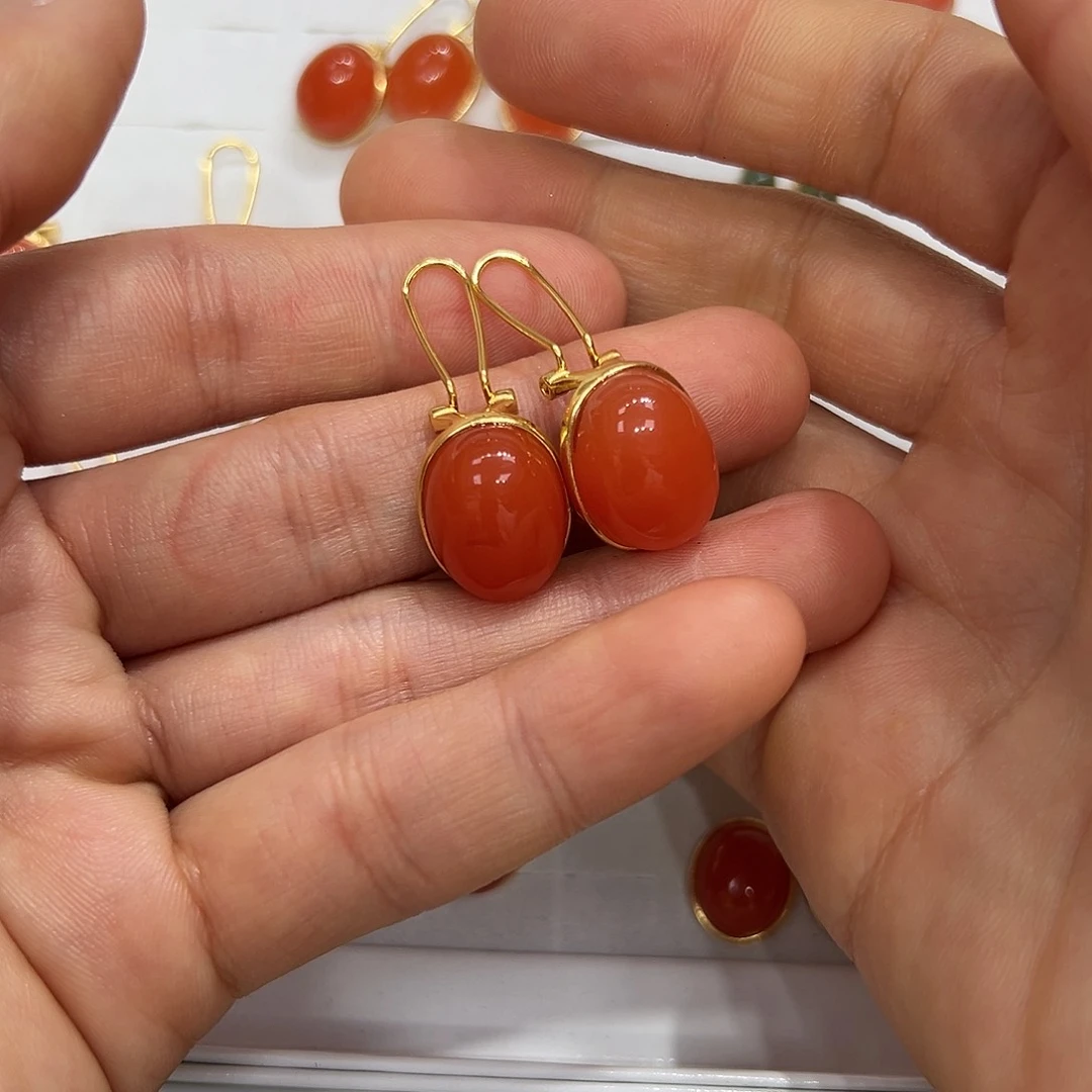 南红玛瑙耳饰银S925镶嵌一****颜