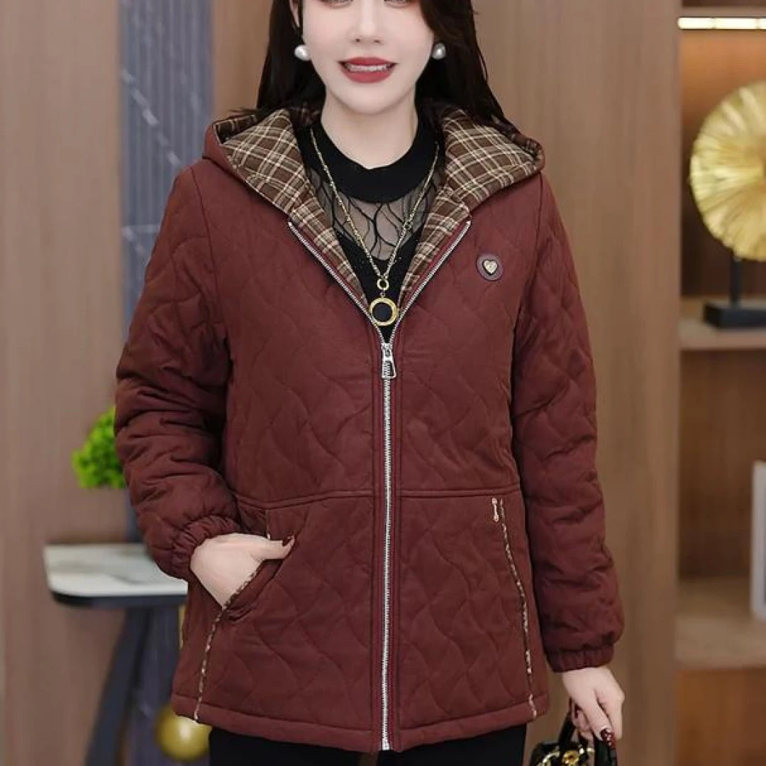 2025常规款厚款休闲风连帽中老年女装极简风常规口袋宽松秋冬时尚
