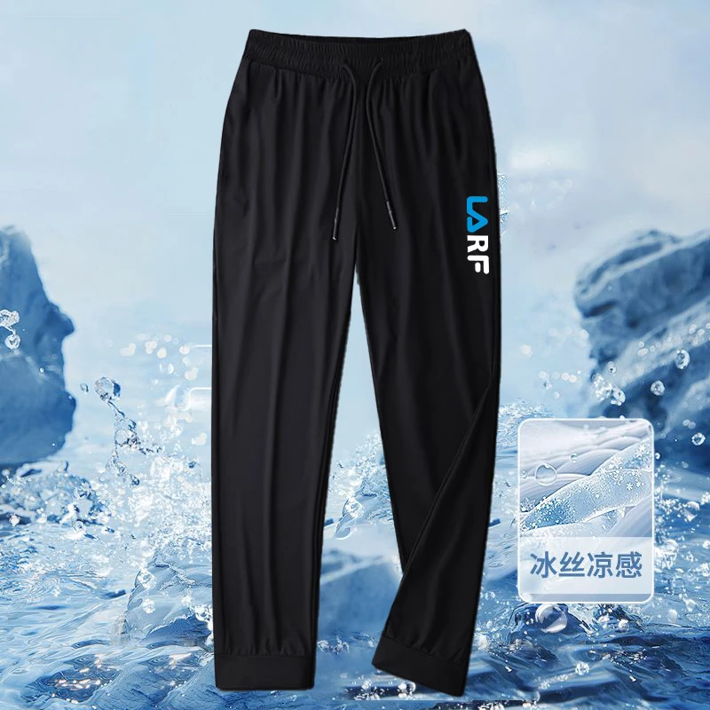 2025新款夏季冰丝网眼裤大码弹力运动裤薄款休闲裤纯黑长裤束脚裤