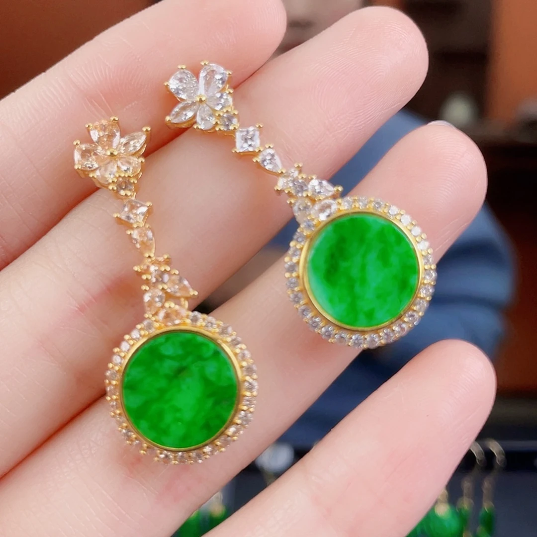 翡翠银S925镶嵌耳饰