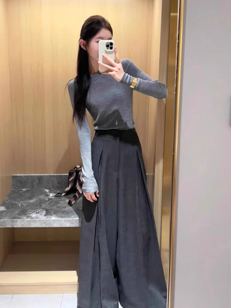 垂感西装裤女宽松高腰坠感春夏薄款西裤休闲裤子裙裤28126