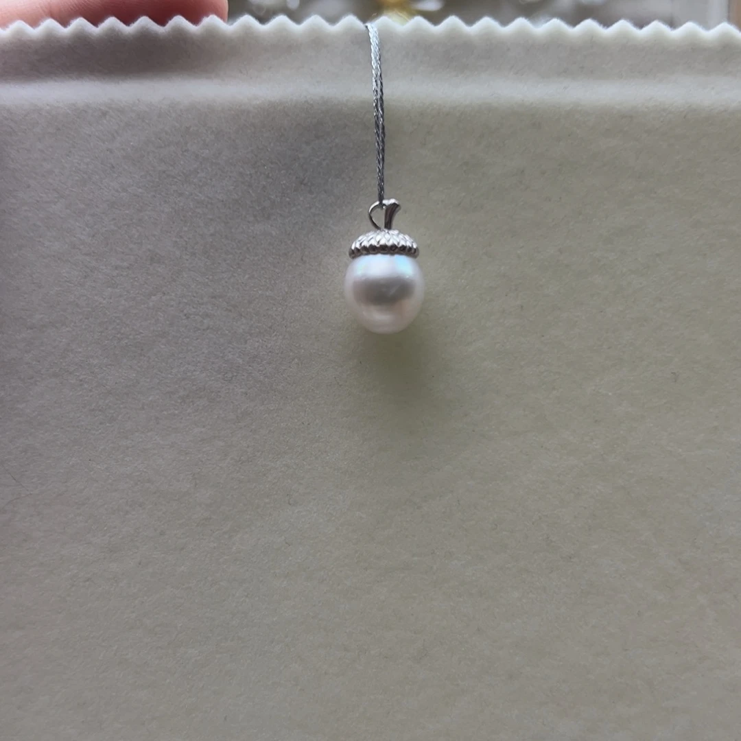 吊坠(不含链)银S925镶嵌海水珍珠11.5mm椭圆澳白松果