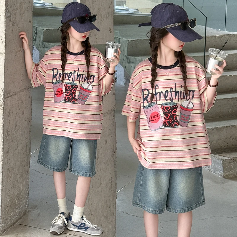 女童夏装套装2025年款衣服儿童夏季潮款小女孩休闲时尚短袖两件套