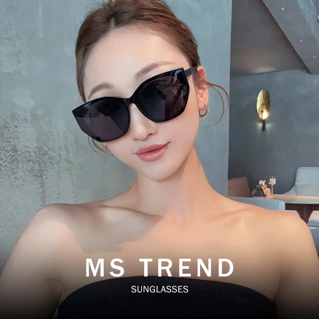 MS曼丝新款猫眼大框显瘦墨镜偏光太阳镜防紫外线防晒方圆脸高级感