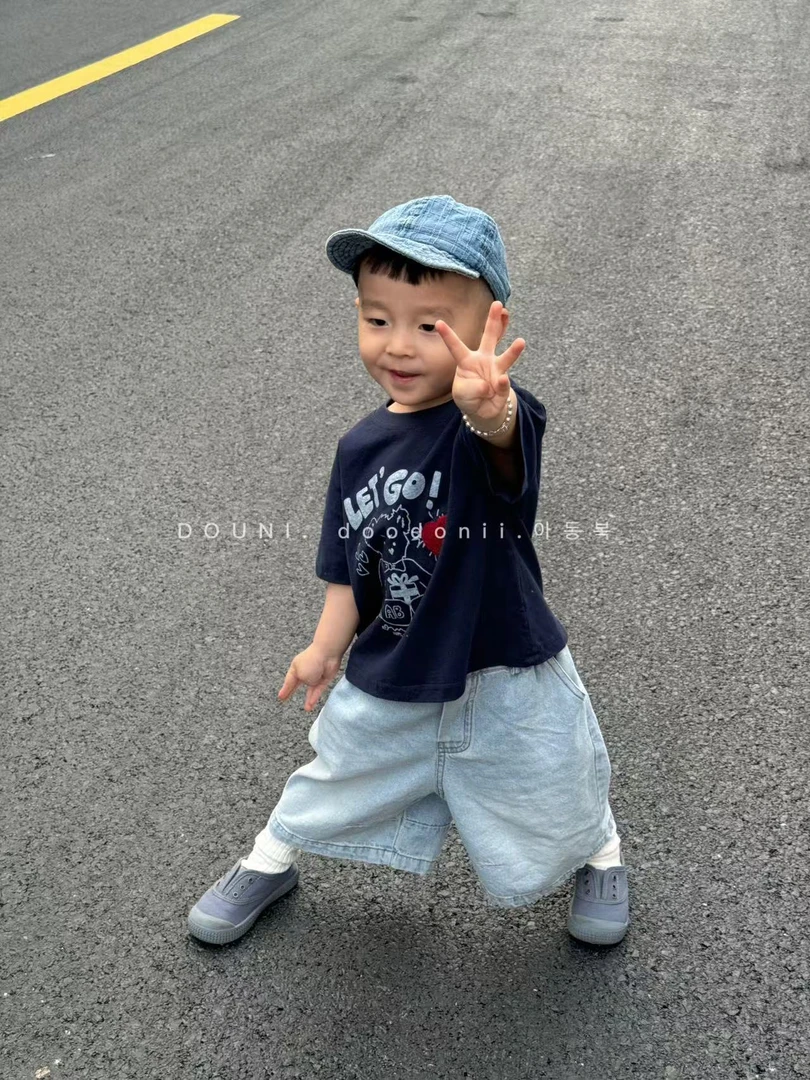 Doodonii 豆泥2025韩版儿童夏季卡通短袖T恤休闲宽松印花宝宝上衣