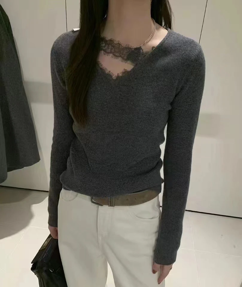 绵羊毛蕾丝打底衫