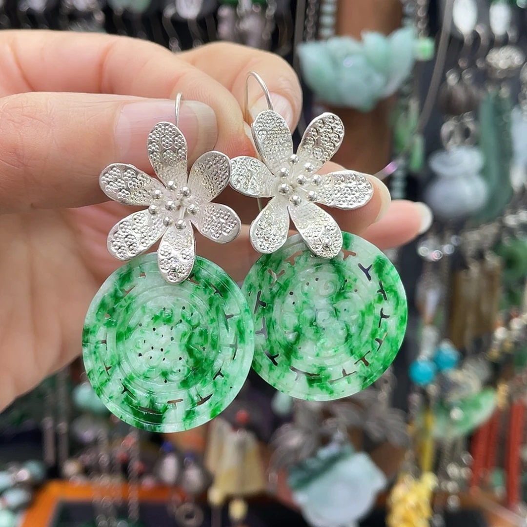 淄***）翡翠银S925镶嵌耳饰gbhhhj