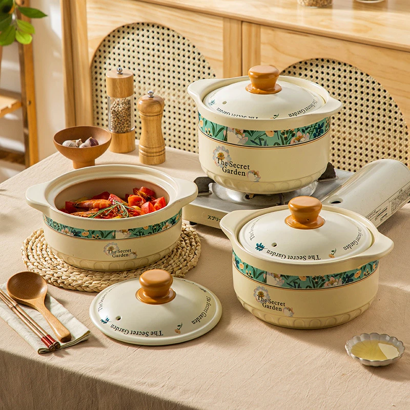 日式高颜值陶瓷砂锅炖锅家用耐高温干烧不裂陶瓷煲汤锅煤气灶专用