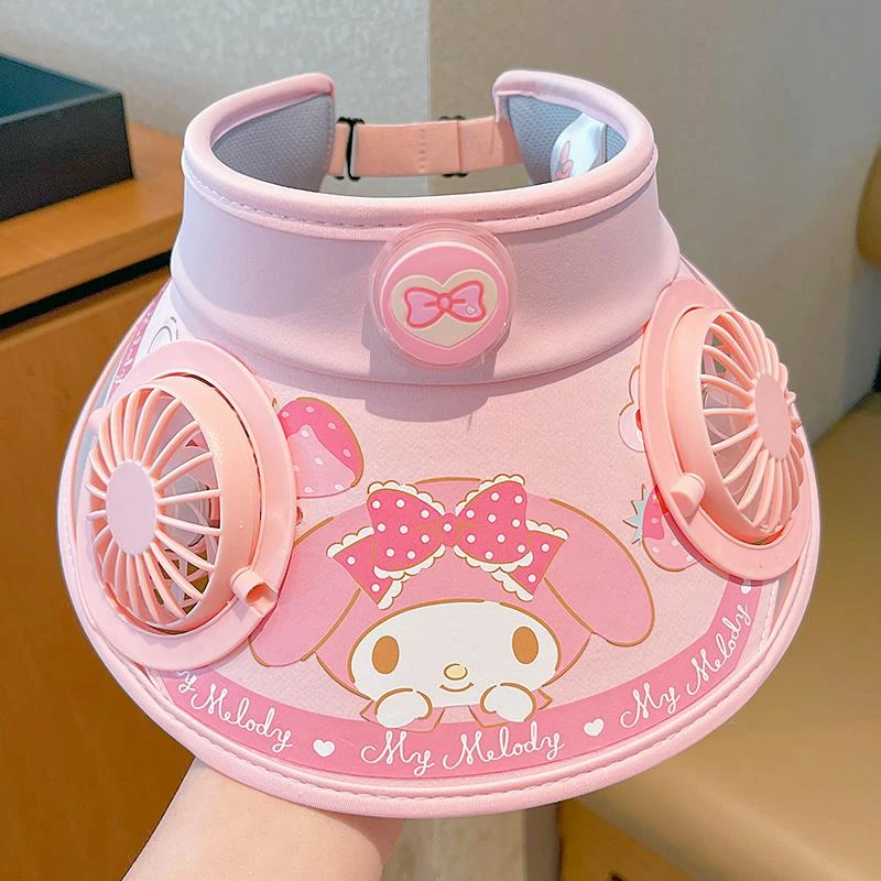 儿童美乐蒂双风扇防晒空顶帽男女童三丽鸥帽子夏大帽檐遮阳太阳帽