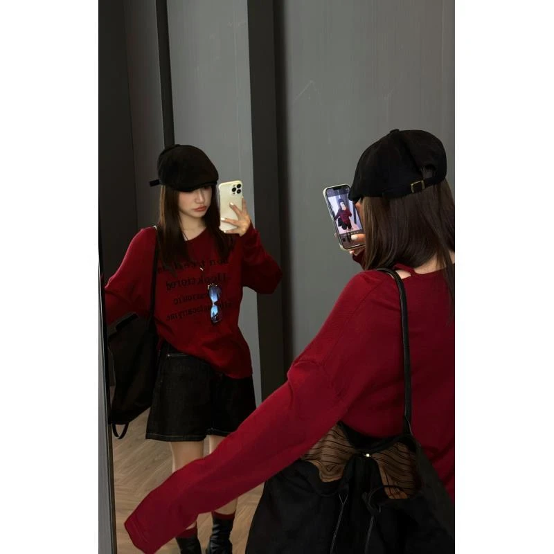 玖黛衣【一眼沦陷】早秋百搭印花简约宽松小众毛衣XSP42258