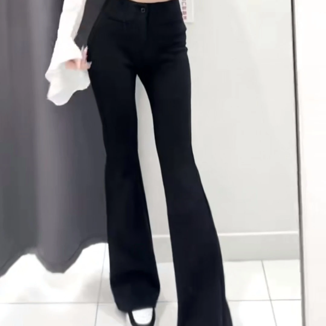 高腰西装微喇叭裤修身设计感时尚气质百搭拖地长裤显瘦