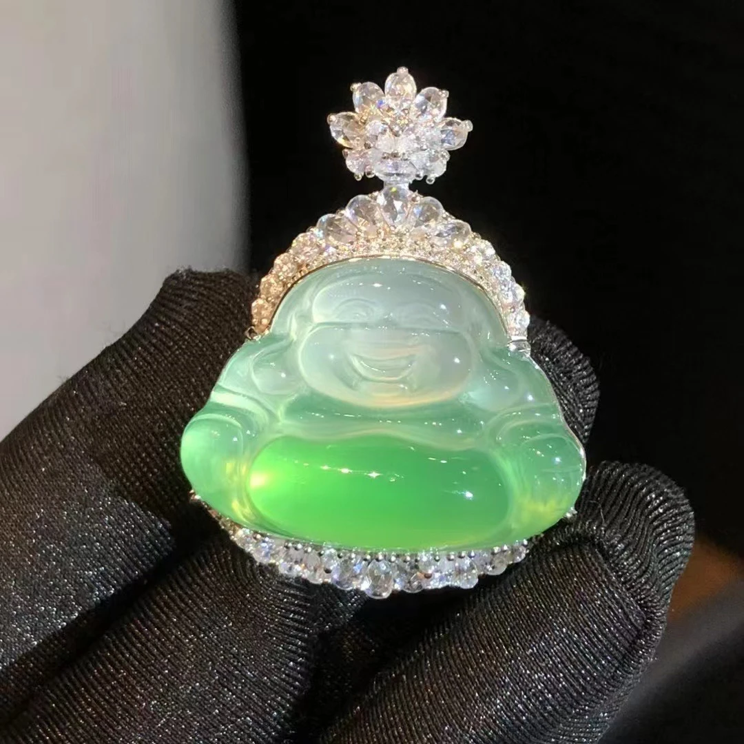 925银镶嵌冰种飘阳绿佛公挂件多样性发货