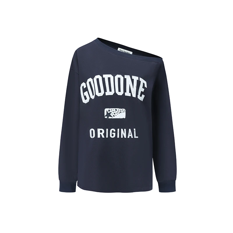 【茉舍】Alexia Sandra 字母印花斜肩长袖卫衣T恤上衣725124-1080