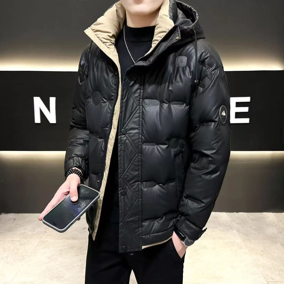 50绒连帽羽绒服男款冬季2025年新款帅气保暖拼色鸭绒外套