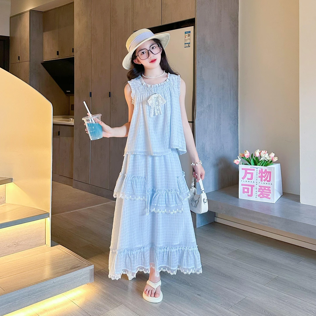 女童夏日绝美套装夏季2025新款时尚洋气时髦大童半身裙长裙两件套