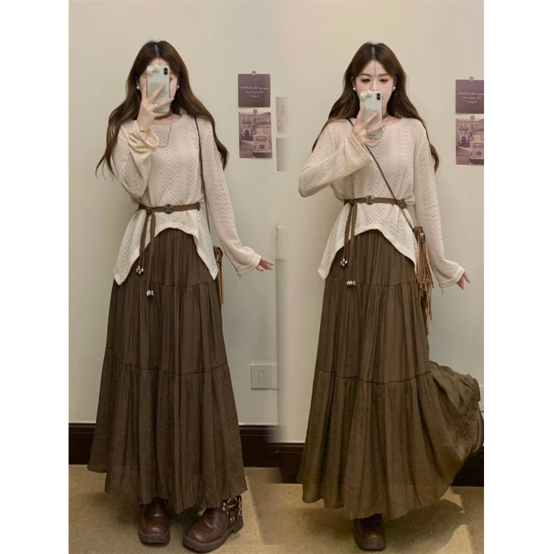 大码女装高级感法式长袖连衣裙秋季流行风格胖MM遮肚显瘦裙子套装