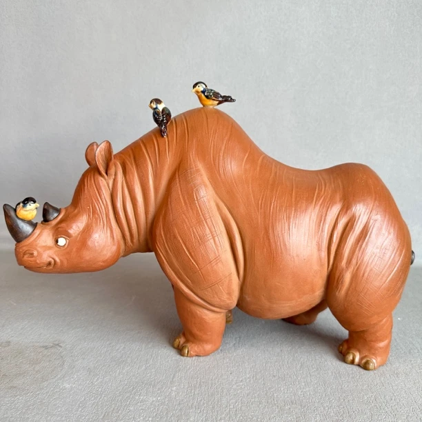 【心有灵犀】石湾陶限量精品犀牛适合家居客厅玄关茶室装饰36*15*25