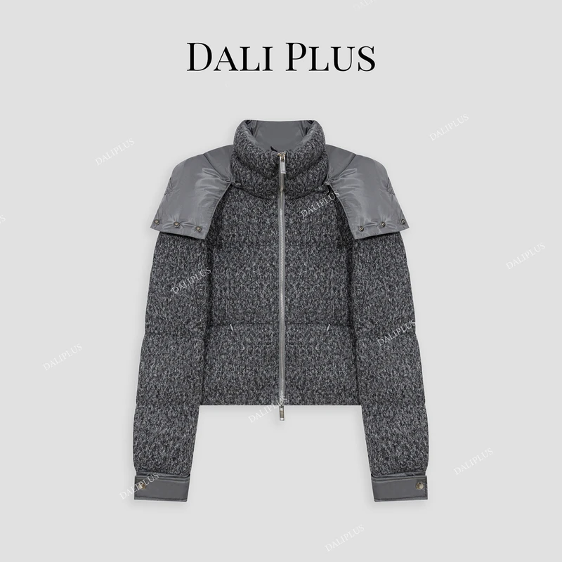 DALI PLUS格雷系深灰色可脱卸帽鸭绒服高端短款羽绒服-D4KK0137