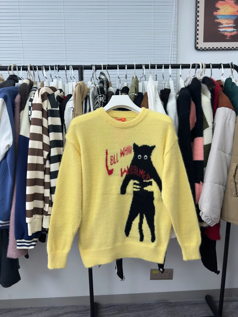 345-BY秋冬季潮牌宽松毛衣男女针织衫慵懒风百搭圆领上衣打底衫