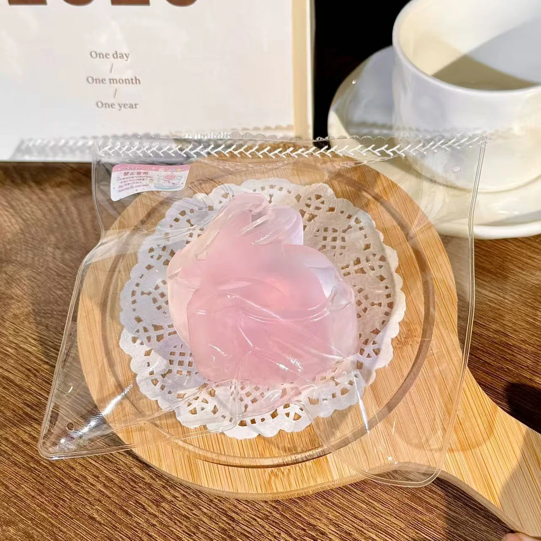 【奶油泥】夜光粉色兔子果冻冰皮 纯手工硅胶捏捏乐解压玩具