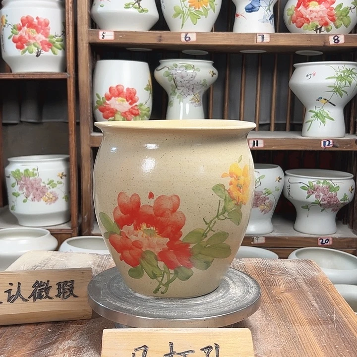 摆件圆口陶泥牡丹陶瓷新款陶瓷