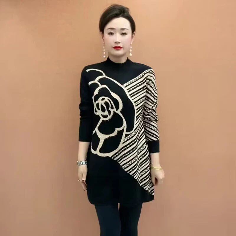 妈妈装针织女上衣2024秋冬新款中老年女装毛衣打底衫宽松外穿洋气