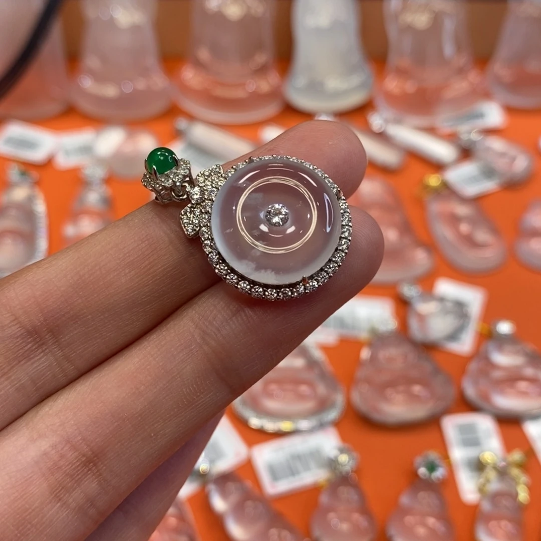 石英质玉平安扣银S925镶嵌