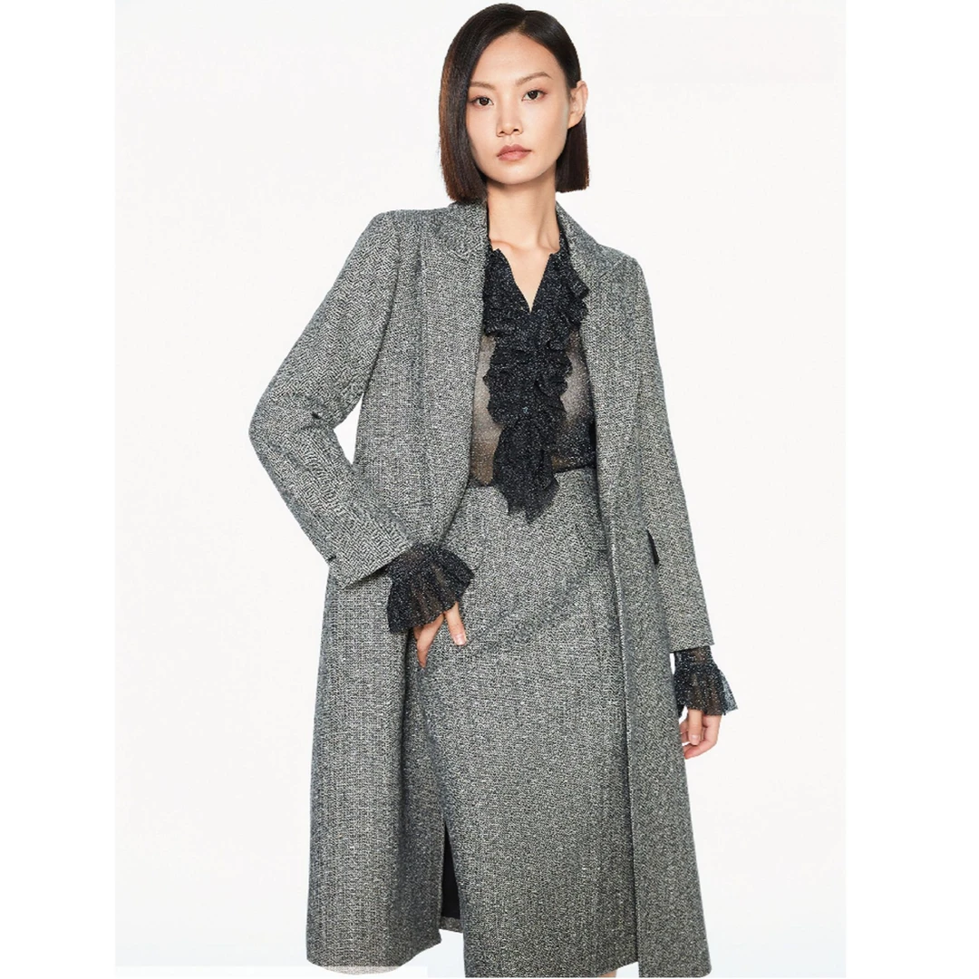 【粉丝专享】秋季毛呢外套法式人字纹大衣失序混搭风ET5245373637