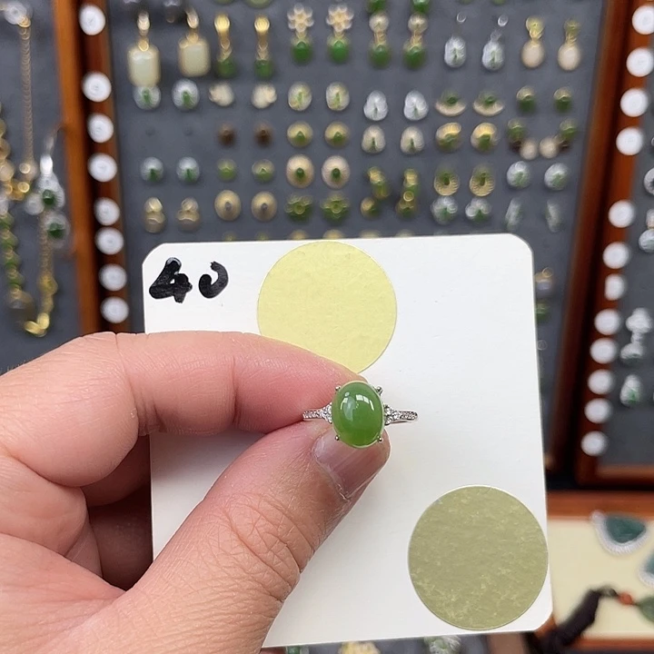 和田玉（碧玉）戒指银S925镶嵌和田玉40