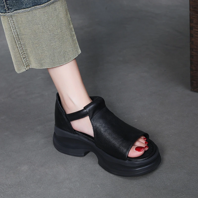 头层牛皮厚底凉鞋女超轻包跟2025新款夏休闲增高凉鞋松糕时尚