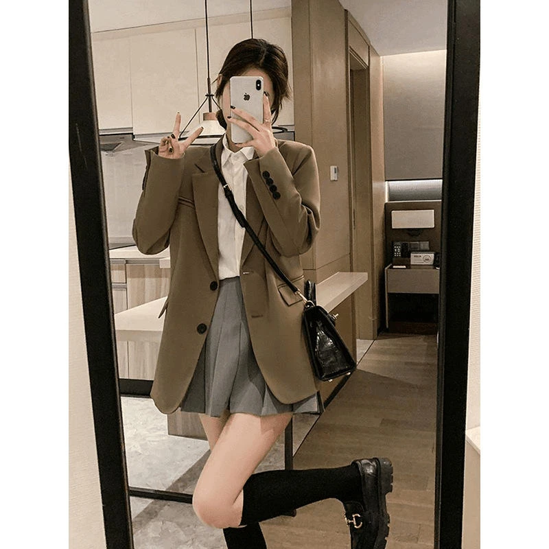 复古高级感黑色西装外套女2025秋季新款韩版宽松小个子西服上衣潮