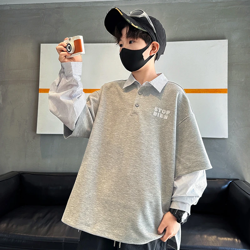 男童卫衣春秋新款儿童打底衫中大童衣服polo假两件秋装季外套内搭