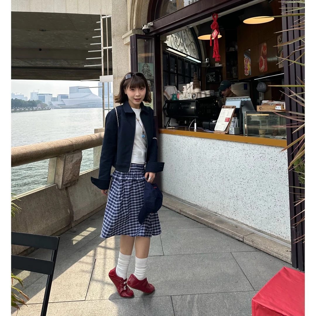 【NO退NO换】Our2【格子中裙 】气质时尚显瘦格子半身裙【B7587】