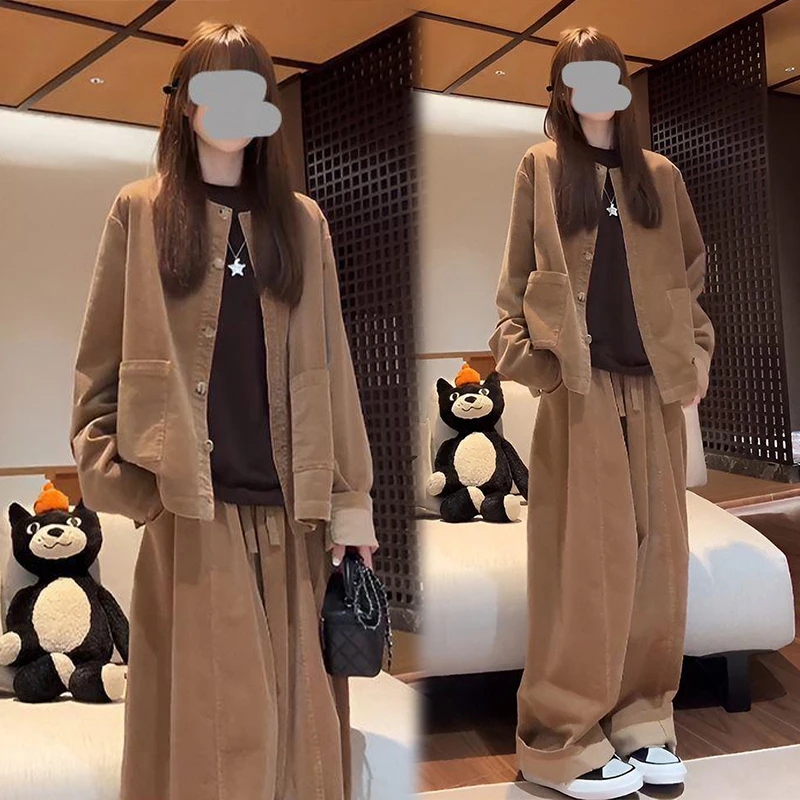 老钱风松驰感套装女2025春秋新款高级感夹克开衫外套阔腿裤两件套