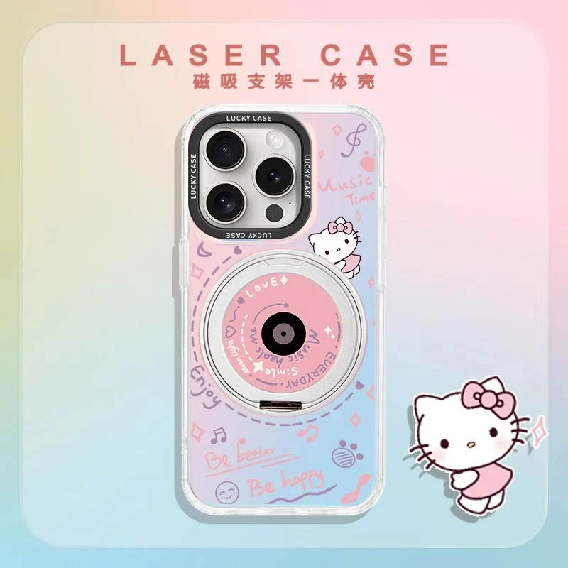 适用苹果17华为mate70小米15凯蒂猫帕恰狗卡通磁吸支架镭射手机壳