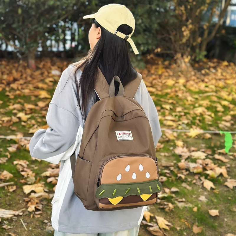 日系ins汉堡可爱个性小背包女卡通高中初中学生大容量双肩包书包