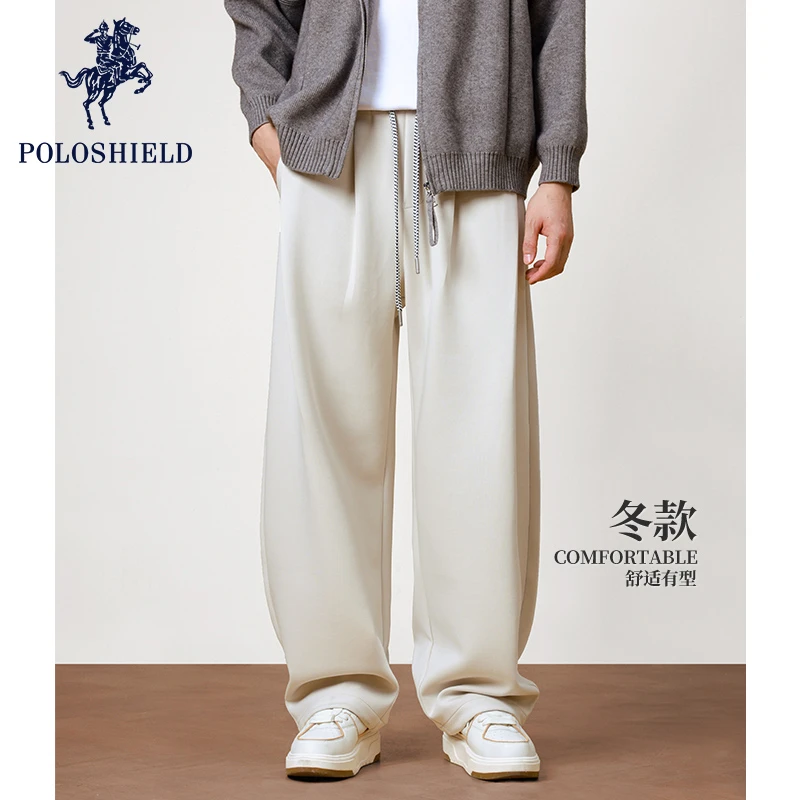 POLOSHIELD保罗希尔德男士弯刀裤冬款宽松男式休闲长裤情侣同款