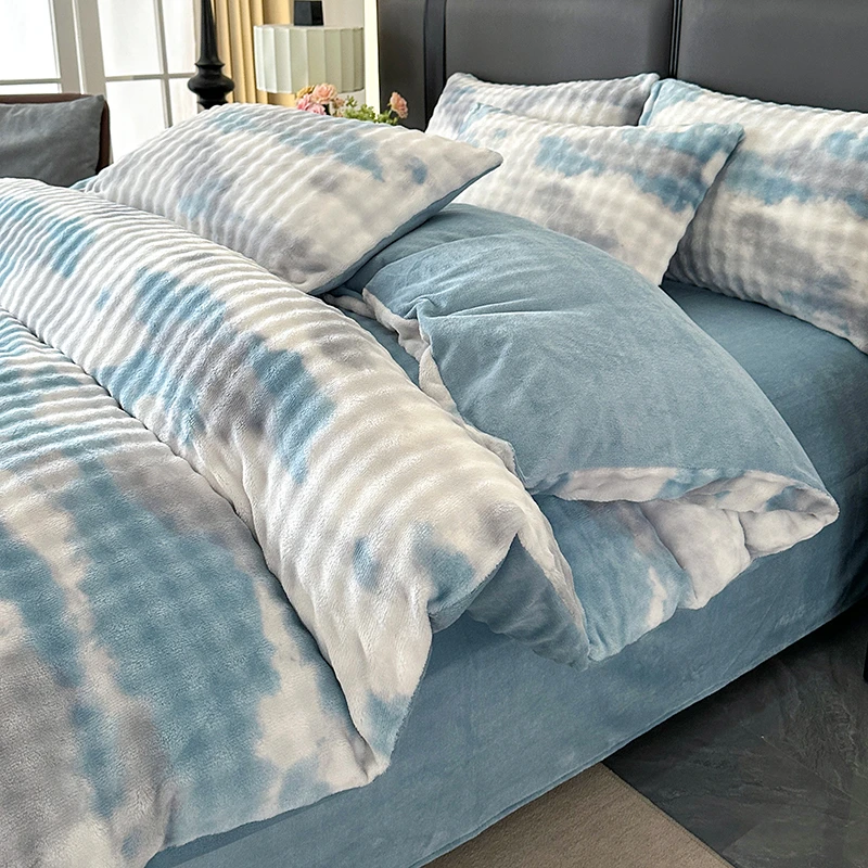 2025冬季新款A类獭免毛仿皮草高端剪花兔兔绒四件套M