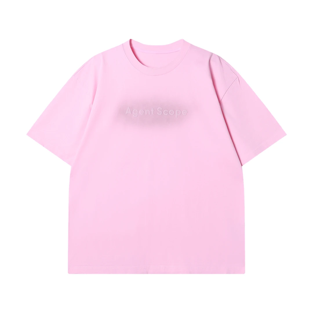 夏季高级感新款美式领口磨毛短袖T恤字母印花百搭圆领宽松上衣