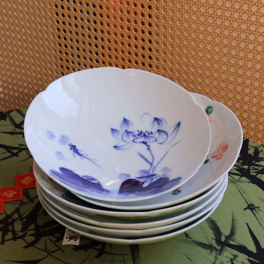 三餐器物《葵口盘》景德镇手绘高温釉中彩-直径21cm高度5cm