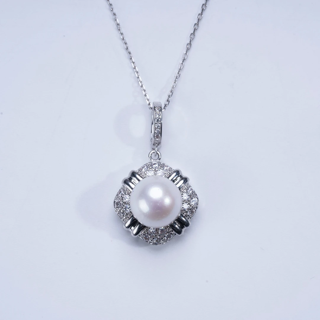 爱迪生淡水珍珠「方圆之美」时尚款白色珍珠吊坠10-11mm【叶子专属】