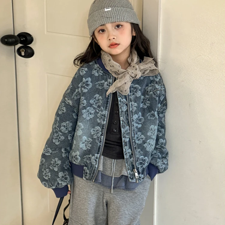 女童加厚牛仔外套秋冬装2025新款洋气时髦女孩高级感夹棉上衣棉服